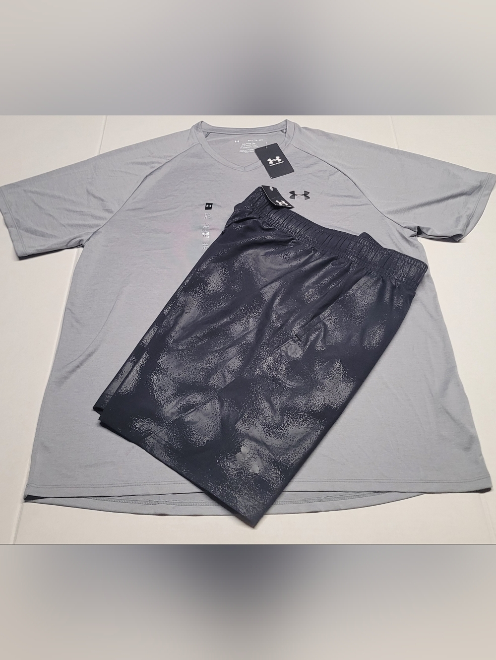 Under Armour Men's Athletic Tee & Shorts Set - Light Gray Tee, Black Shorts Set